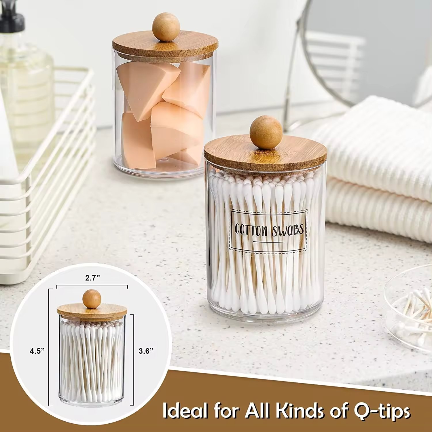 Clear Plastic Apothecary Jar Rectangle Storage Containers Cotton Swab Ball Pad Vanity Makeup Organizer Bathroom Injection