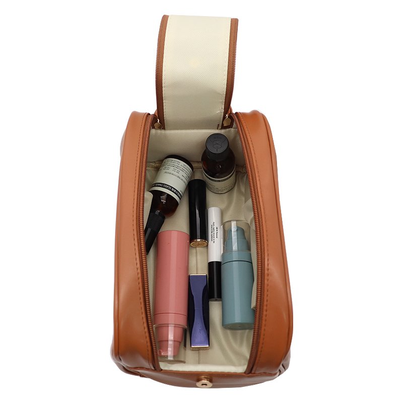 Factory wholesale leather cosmetic case makeup case leather zipper pouch cosmetic organizer