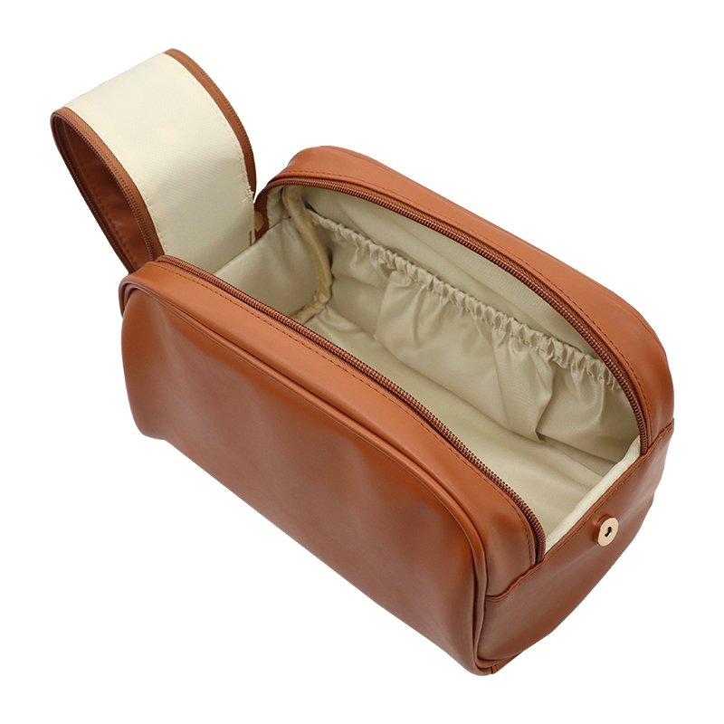 Factory wholesale leather cosmetic case makeup case leather zipper pouch cosmetic organizer