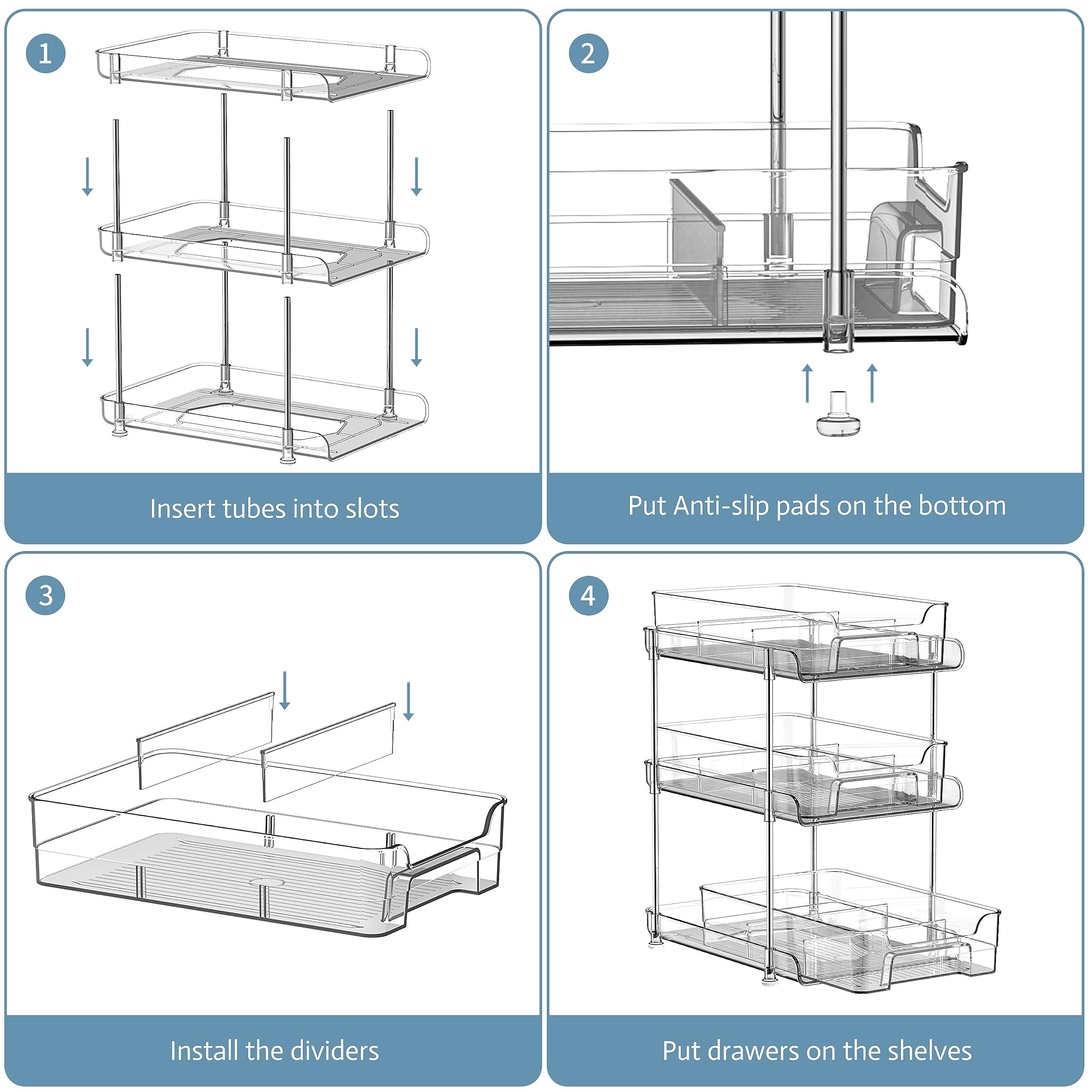 3 Layers Bathroom Makeup Cosmetic Box Stackable Clear Plastic Storage Organizer Drawer