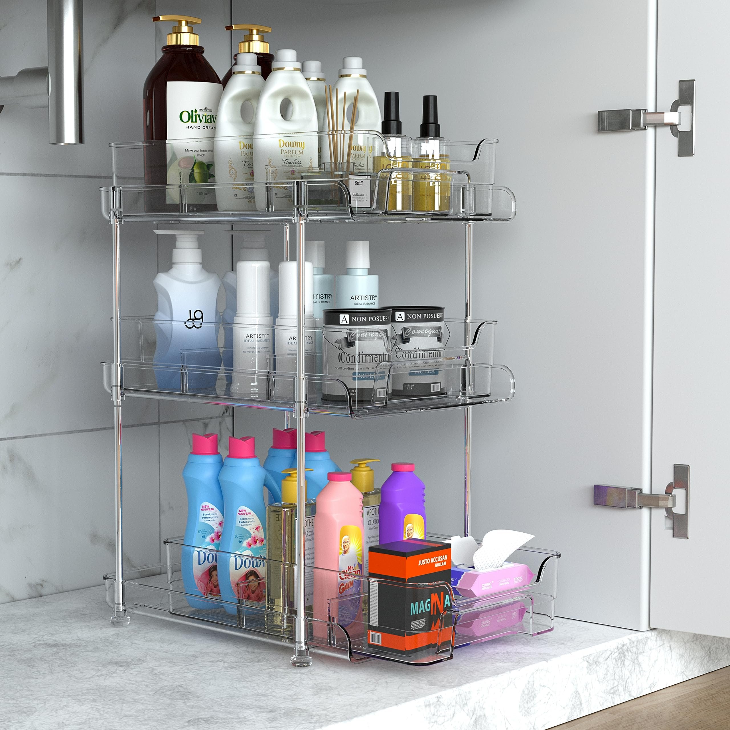 3 Layers Bathroom Makeup Cosmetic Box Stackable Clear Plastic Storage Organizer Drawer