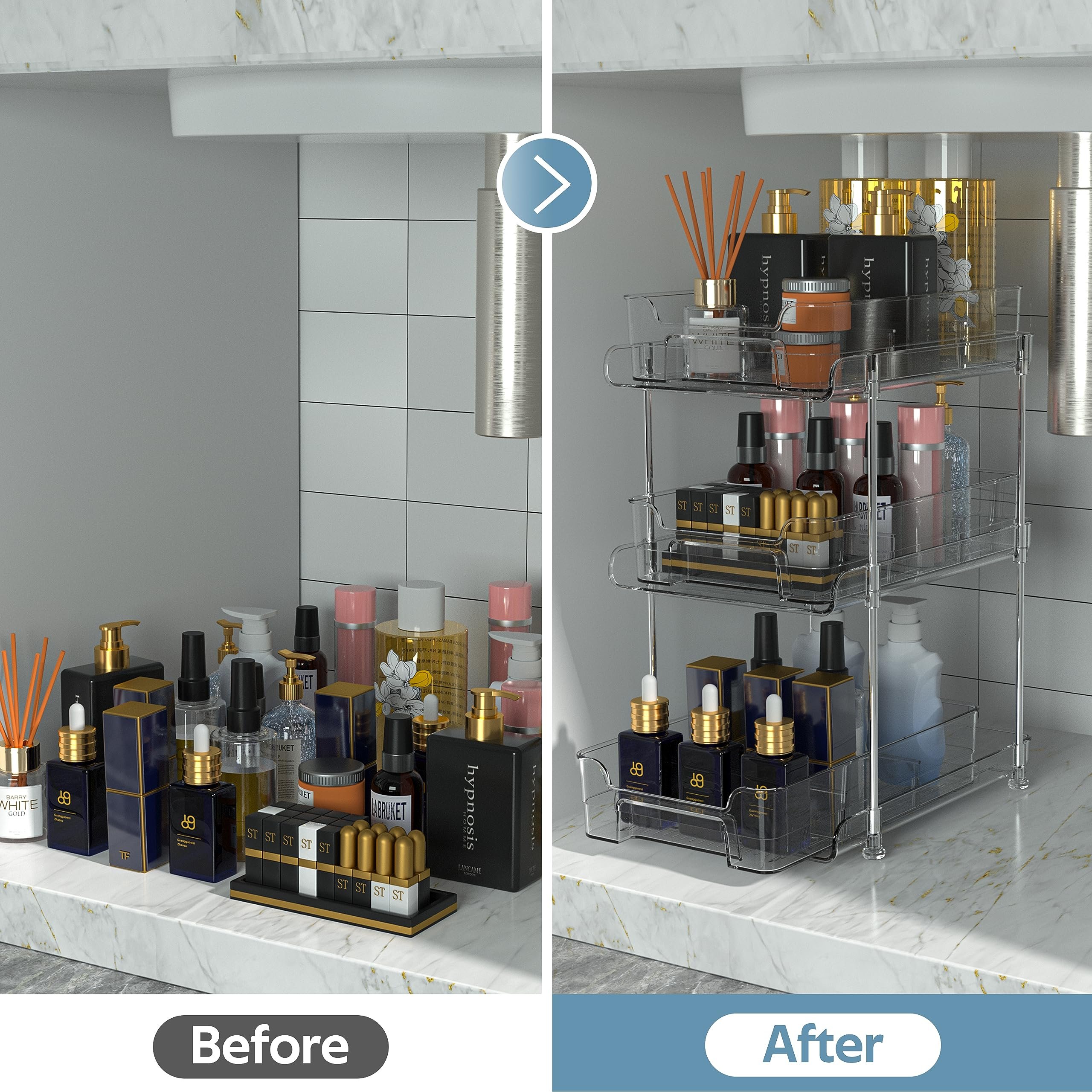 3 Layers Bathroom Makeup Cosmetic Box Stackable Clear Plastic Storage Organizer Drawer