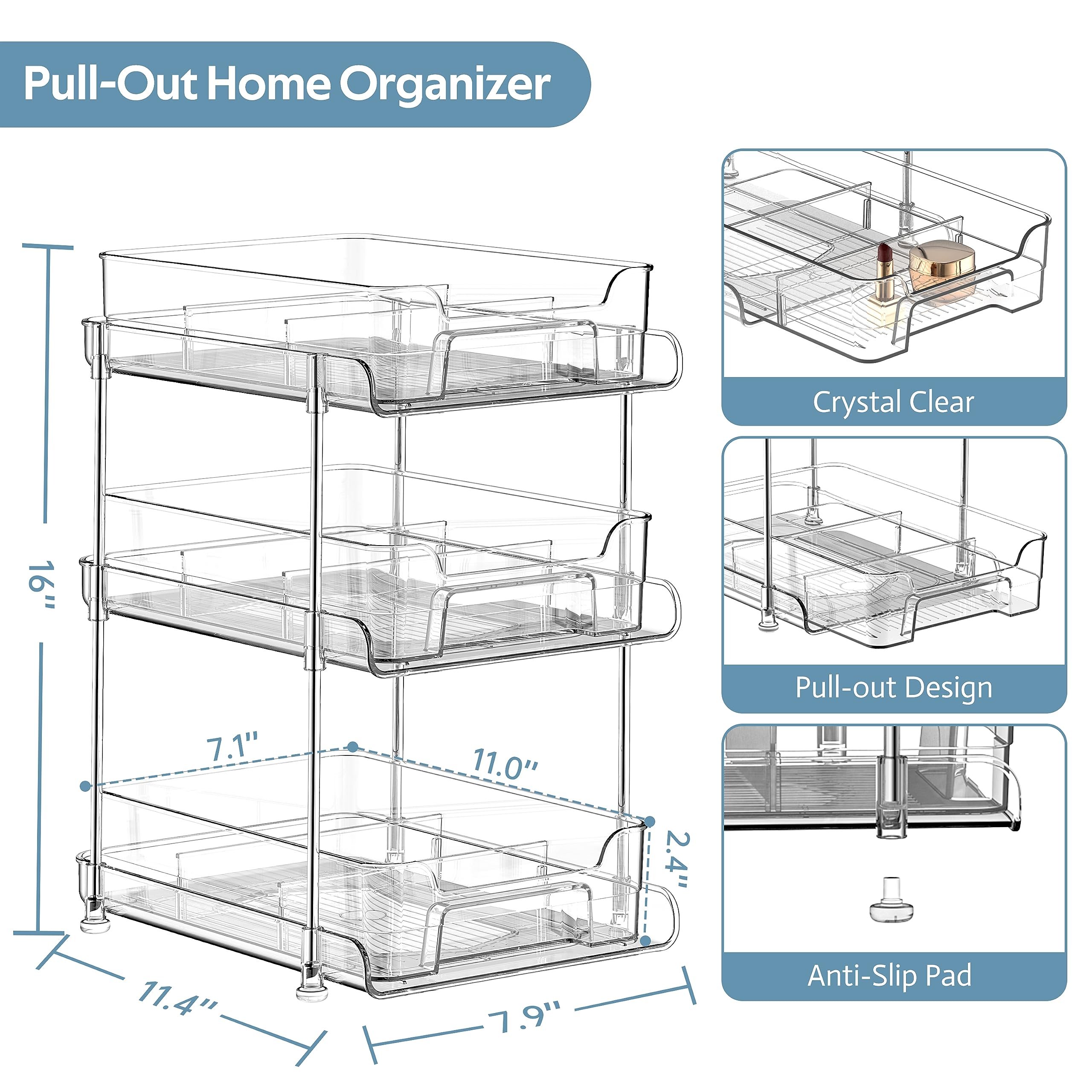 3 Layers Bathroom Makeup Cosmetic Box Stackable Clear Plastic Storage Organizer Drawer