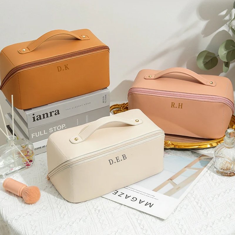 Multifunctional Storage Organ Pillow Makeup Bag Large Capacity Travel Cosmetic Bag Pu Leather Makeup Bag with Handle Divider