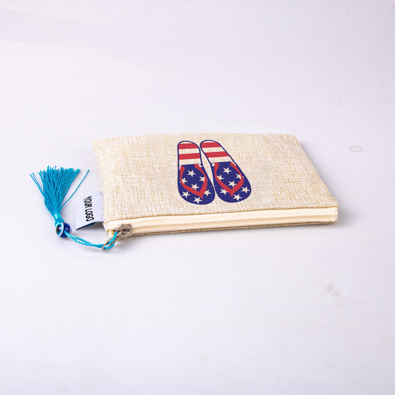 New Arrival American design linen makeup bag with zipper pouch Souvenir Gift plain travel cosmetic brush organizer bag pouch
