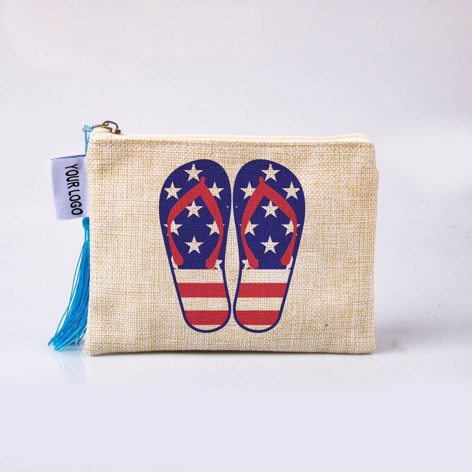 New Arrival American design linen makeup bag with zipper pouch Souvenir Gift plain travel cosmetic brush organizer bag pouch