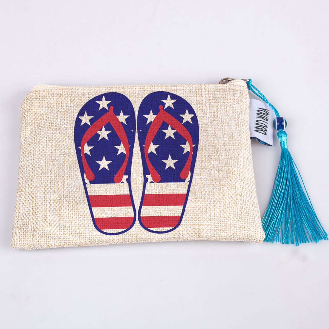 New Arrival American design linen makeup bag with zipper pouch Souvenir Gift plain travel cosmetic brush organizer bag pouch
