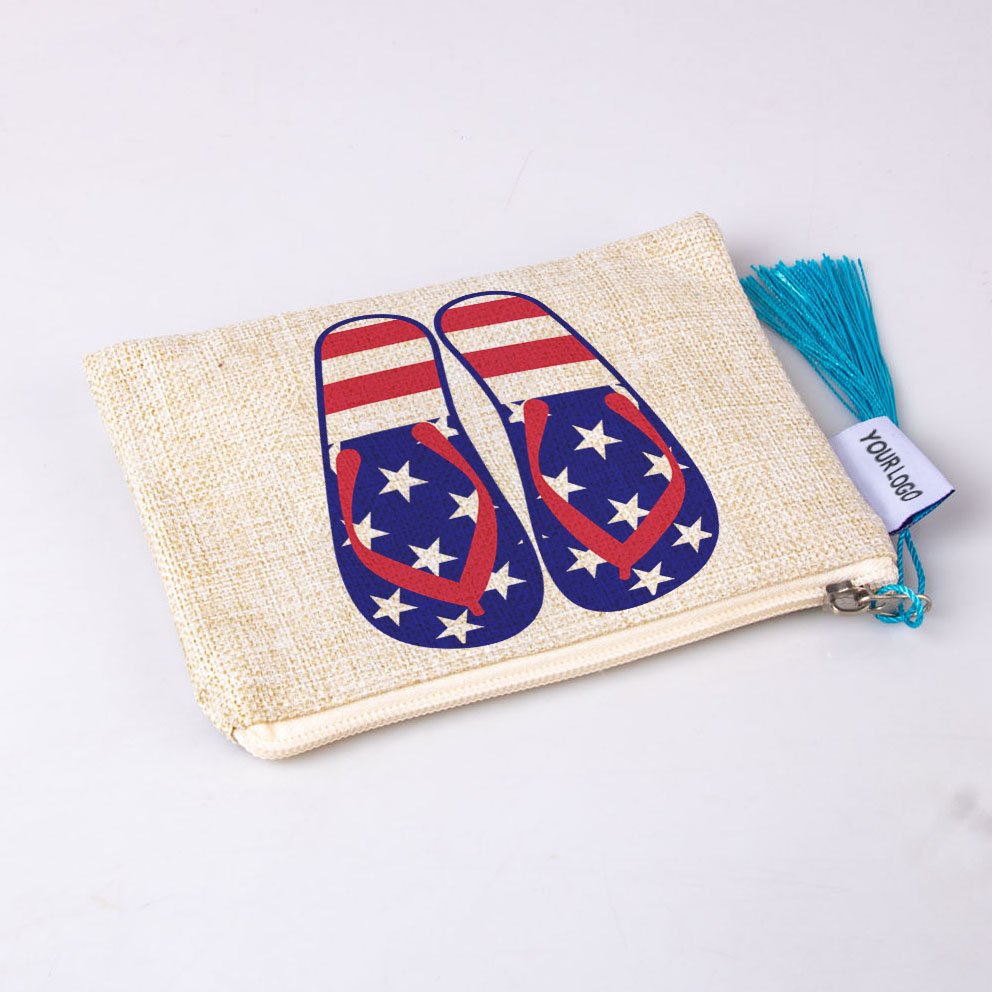 New Arrival American design linen makeup bag with zipper pouch Souvenir Gift plain travel cosmetic brush organizer bag pouch