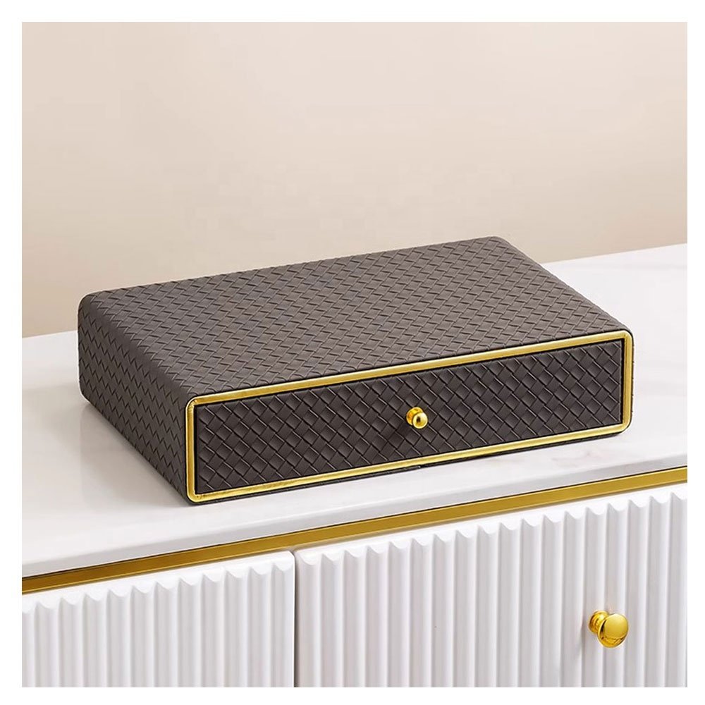 Luxurious Classic Style Leather Makeup Organiser Multifunction Divided Storage Cosmetic Storage Box Glossy Dressing Table