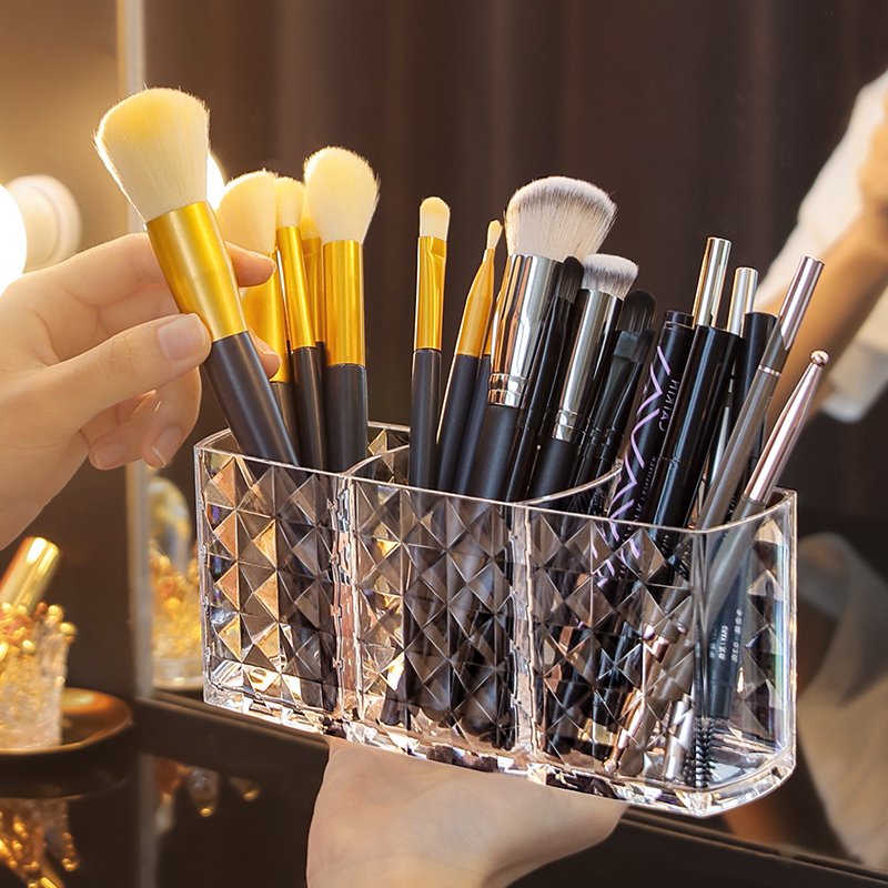 3 Slot Acrylic Clear Makeup Brush Holder Organizer Kitchen Office Desk Organizers Bathroom Pencil Holder for Desk