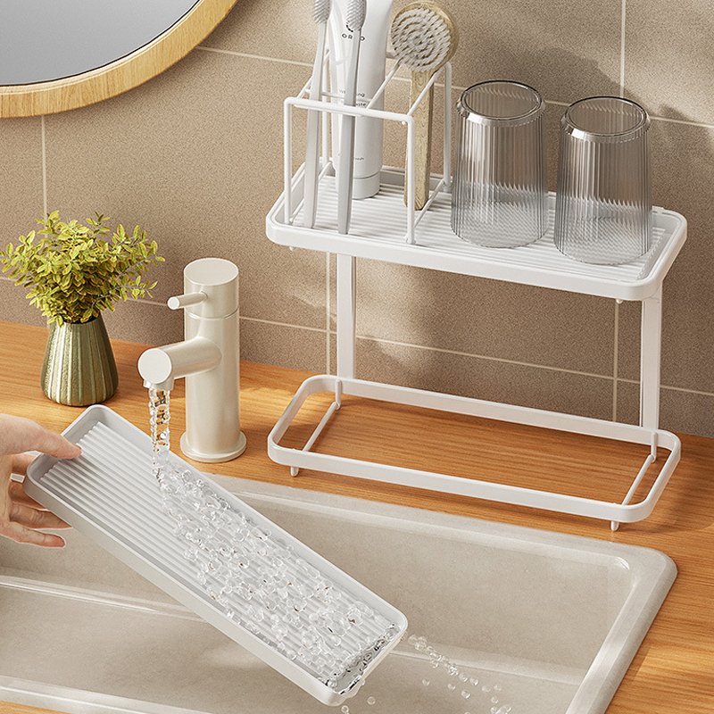 2 Tier Bathroom Makeup Organizer Countertop Bathroom Accessories Counter Organizers Shelf Cosmetic Storage Standing Vanity Tray