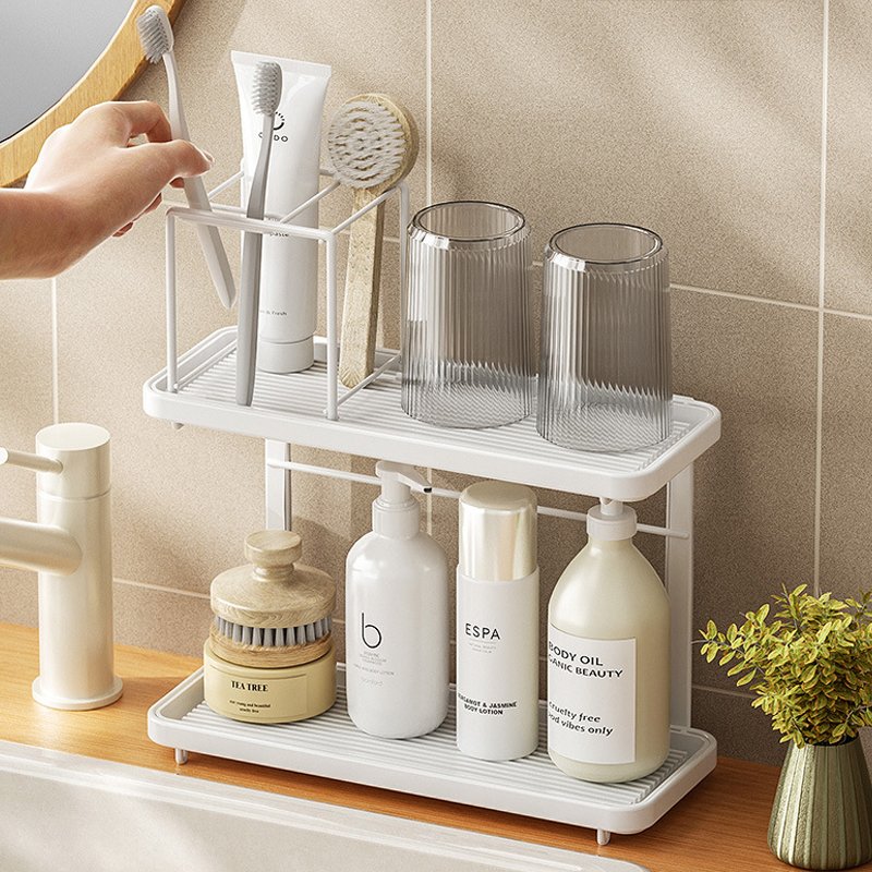 2 Tier Bathroom Makeup Organizer Countertop Bathroom Accessories Counter Organizers Shelf Cosmetic Storage Standing Vanity Tray