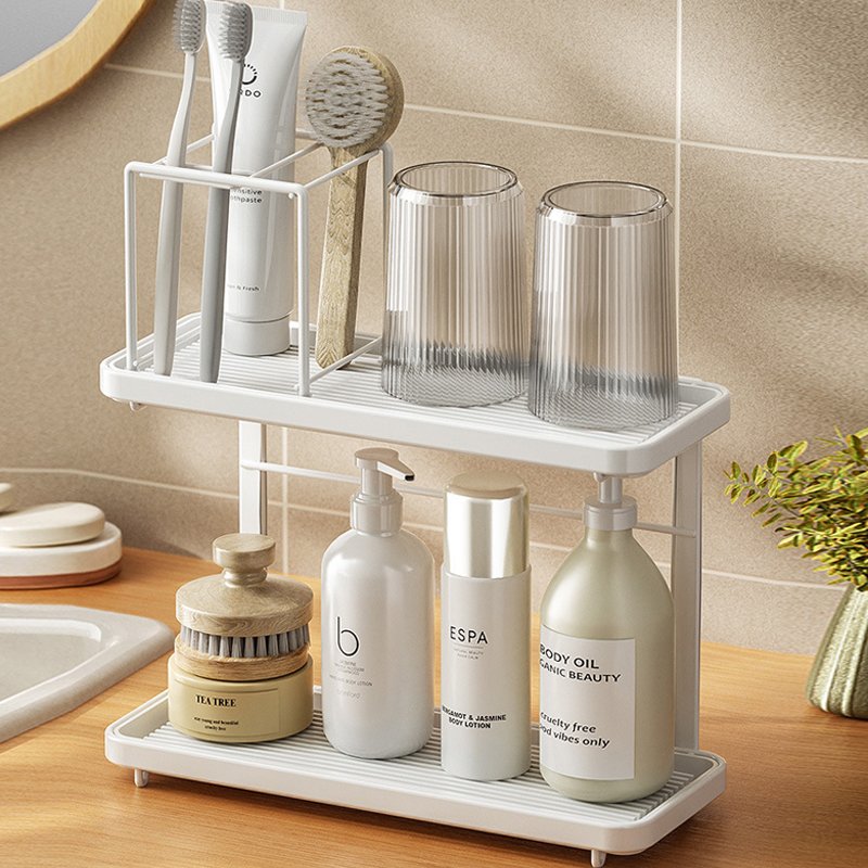 2 Tier Bathroom Makeup Organizer Countertop Bathroom Accessories Counter Organizers Shelf Cosmetic Storage Standing Vanity Tray