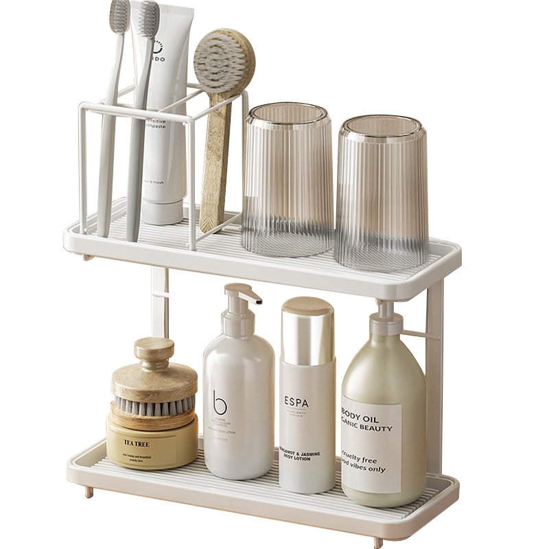 2 Tier Bathroom Makeup Organizer Countertop Bathroom Accessories Counter Organizers Shelf Cosmetic Storage Standing Vanity Tray