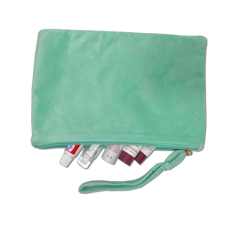 Wholesale Custom Design Fashion Large Capacity Travel Zipper Velvet Cosmetic Makeup Bag Pouch