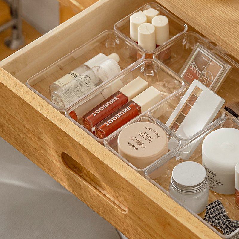 7 Sizes Plastic Vanity Clear Drawer Organizers Set, Desk Drawer Organizer Trays Storage Boxes & Bins Injection Multifunction PS