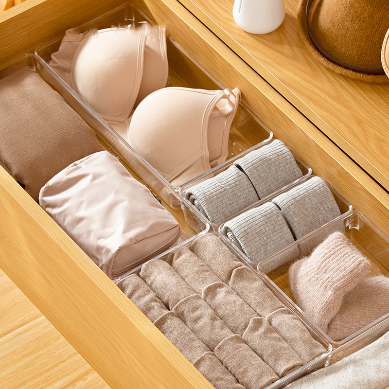 7 Sizes Plastic Vanity Clear Drawer Organizers Set, Desk Drawer Organizer Trays Storage Boxes & Bins Injection Multifunction PS