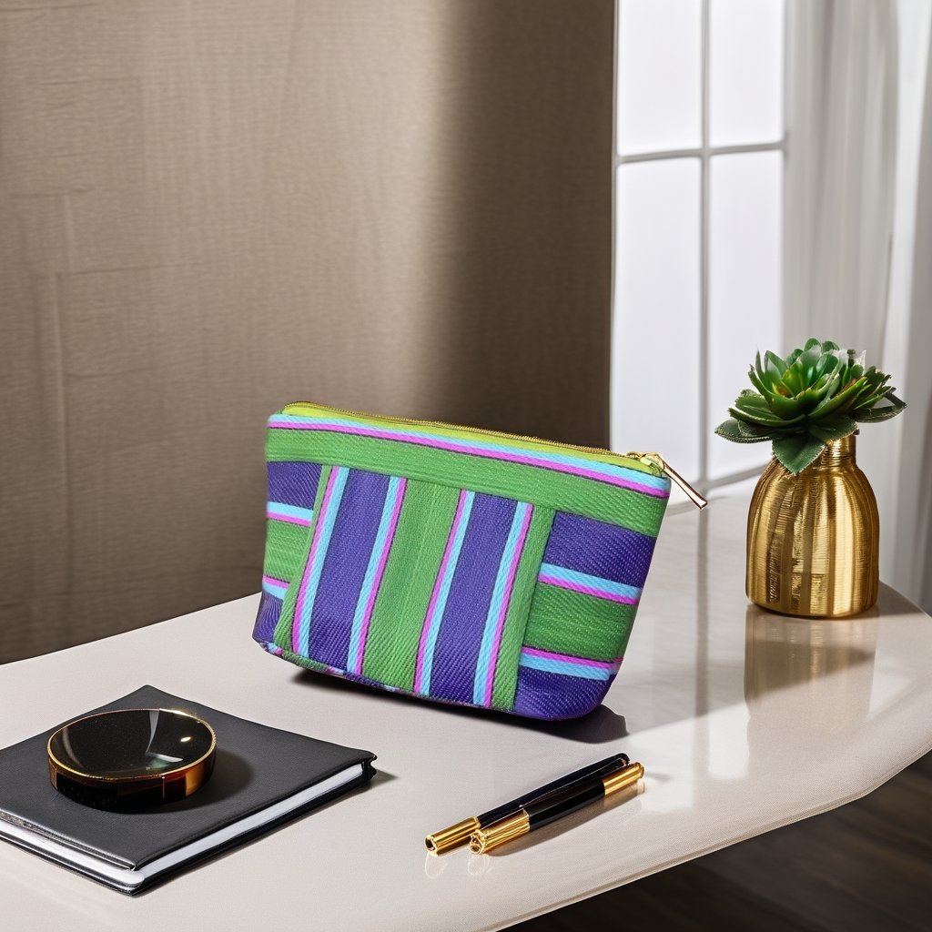 Eco-Friendly Nylon Bag Reusable Zipper Velvet Cosmetic Toiletry Pouch Travel Outdoor Picnic Customized Logo Striped Makeup Case