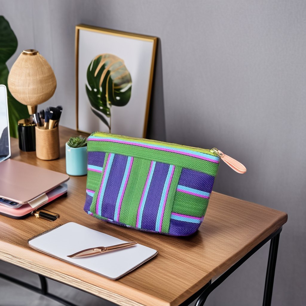 Eco-Friendly Nylon Bag Reusable Zipper Velvet Cosmetic Toiletry Pouch Travel Outdoor Picnic Customized Logo Striped Makeup Case