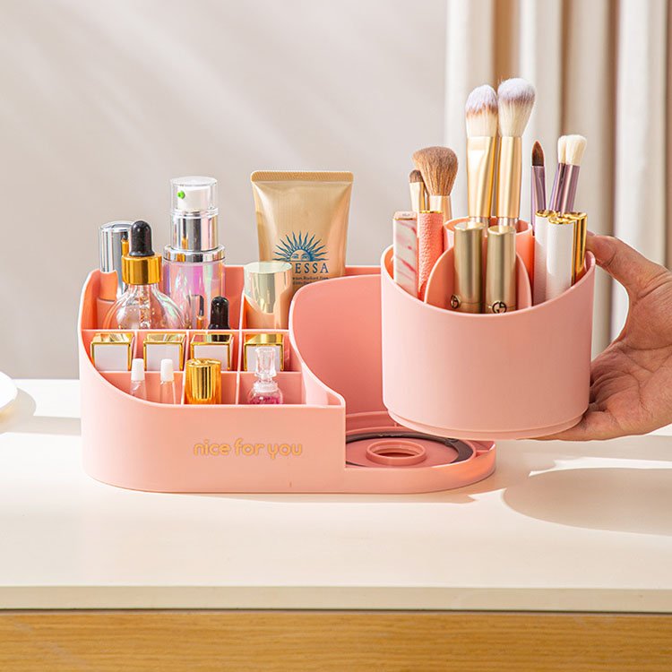 360 Degree Rotating Multipurpose Plastic Makeup Display Box Dustproof Make up Brushes Storage Cosmetic Tools Organizer