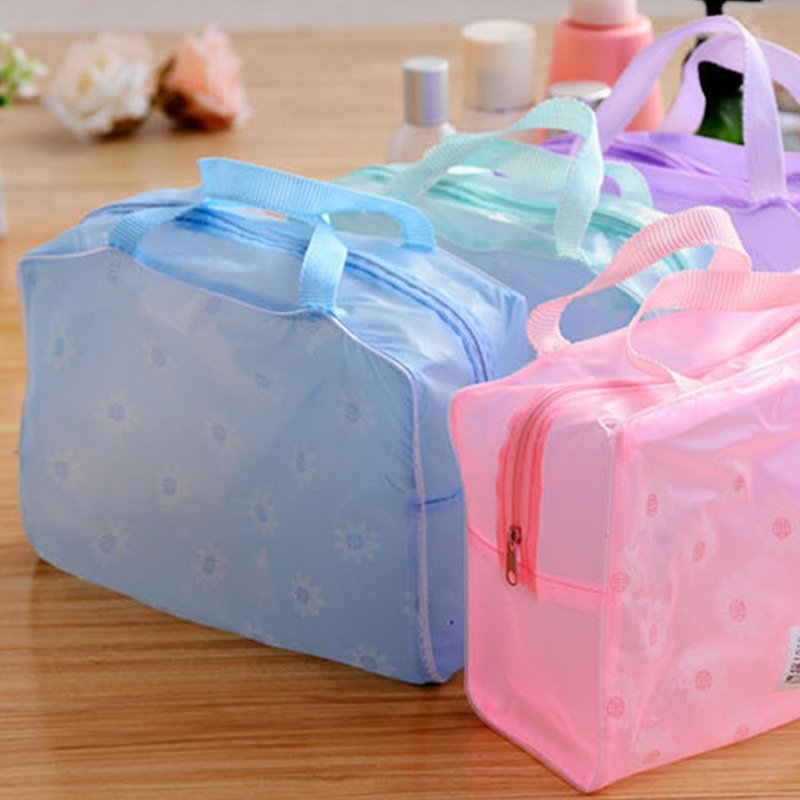 DS2650 Cosmetic Bag with Handle Travel Organizer Clear Travel Makeup Storage Bag Waterproof Bathroom Toiletry Bag