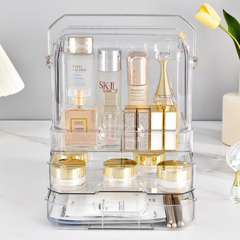 Wholesale Desktop Cosmetic Organizer Box Transparent Acrylic Storage Box Double Drawer Style Makeup Organizers
