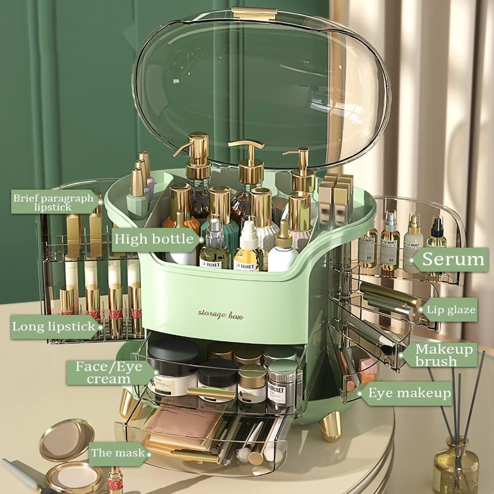 Dust Water proof Cosmetic Storage Display Case Makeup Organizer Skin Care Organizer with Drawers Lid Makeup Vanity Organizer Box