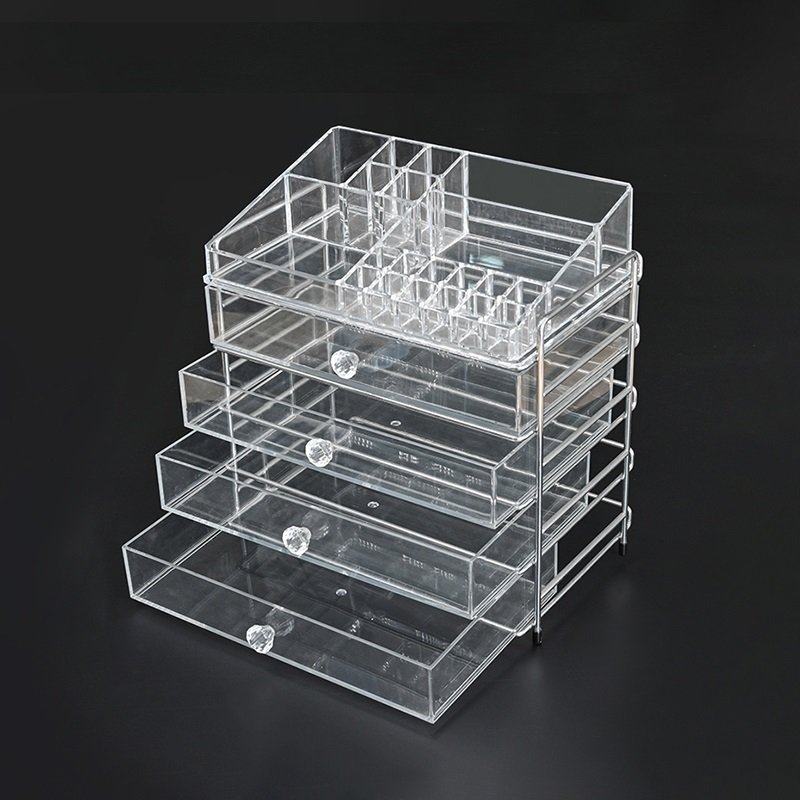 Wholesale Clear Desktop Makeup Organizer Acrylic Cosmetics Organizer Jewelry Storage Box with 4 Drawer Display Racks