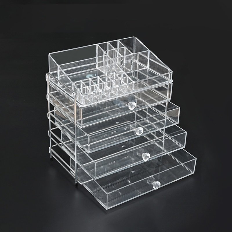 Wholesale Clear Desktop Makeup Organizer Acrylic Cosmetics Organizer Jewelry Storage Box with 4 Drawer Display Racks