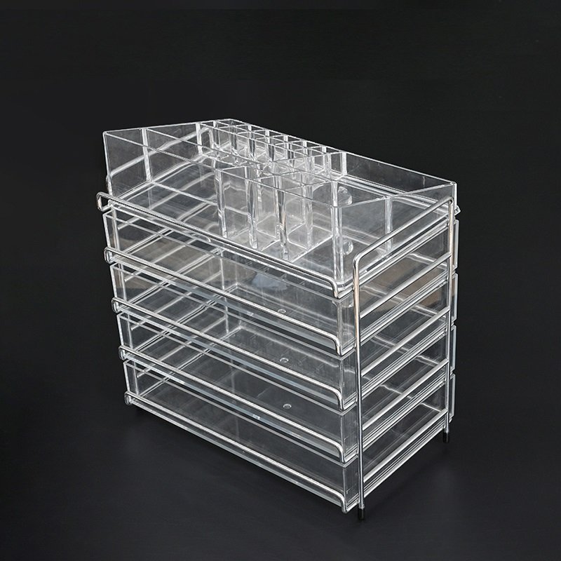Wholesale Clear Desktop Makeup Organizer Acrylic Cosmetics Organizer Jewelry Storage Box with 4 Drawer Display Racks