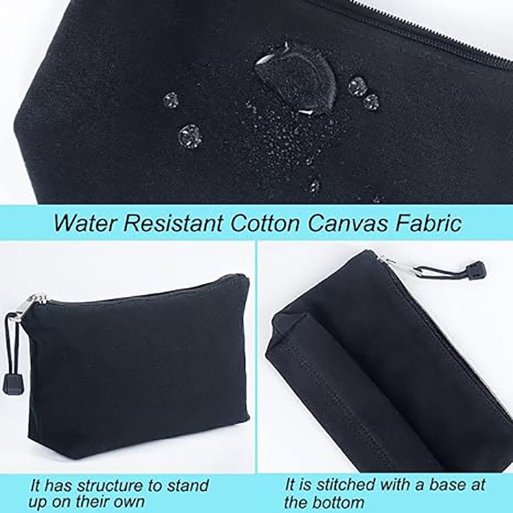 Promotional Washable Zipper Makeup Pouch Reusable Cotton Canvas Make Up Cosmetic Bags With Custom Printing Logo