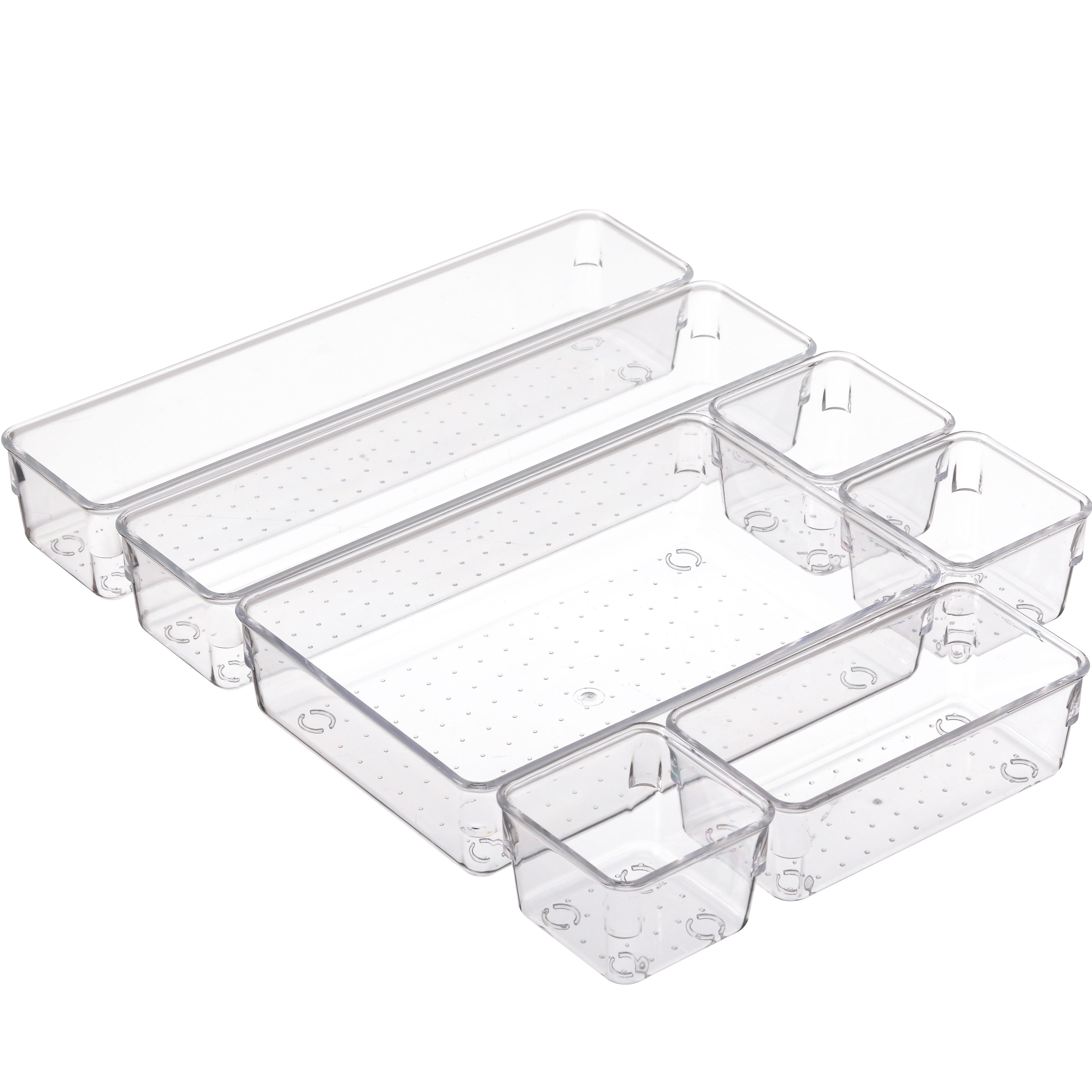 10 PCS Clear Plastic Drawer Organizers Set 4-Size Versatile Bathroom and Vanity Drawer Organizer Trays