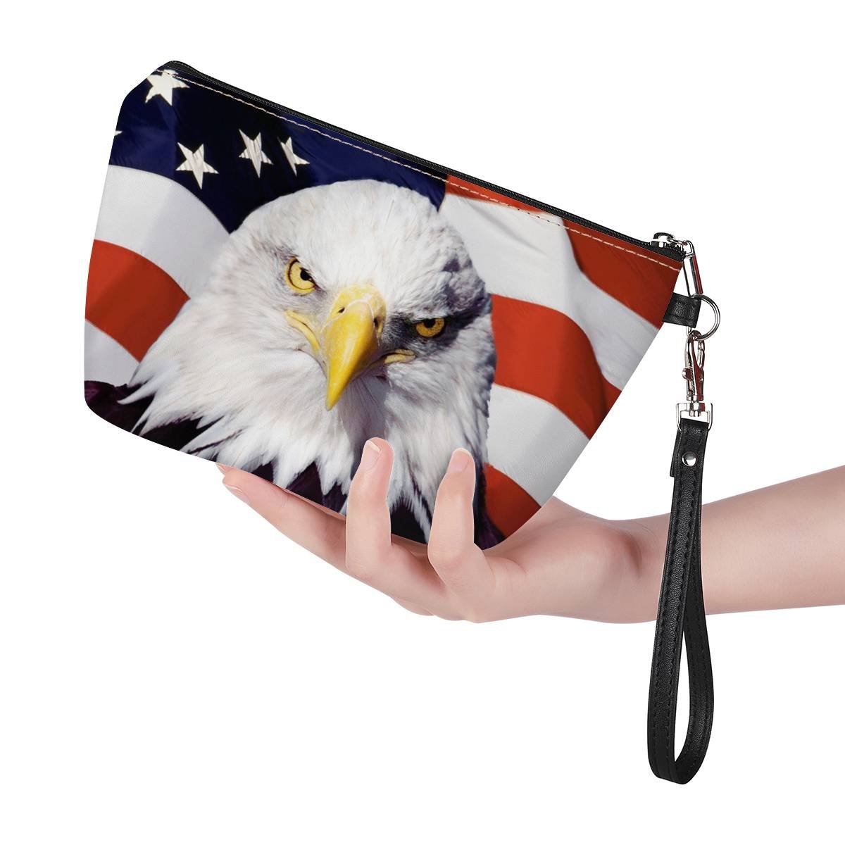 New Fashion American Flag Theme Travel Portable Accessories Cosmetic Bag Top Zipper Closure Handbags For Women Makeup Bag