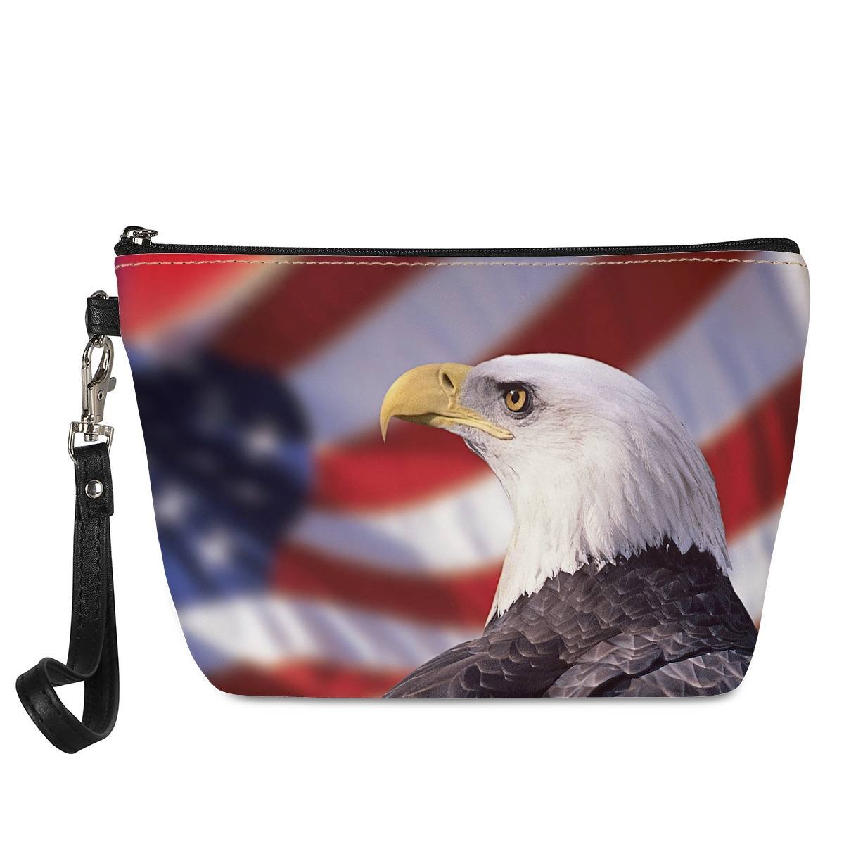 New Fashion American Flag Theme Travel Portable Accessories Cosmetic Bag Top Zipper Closure Handbags For Women Makeup Bag