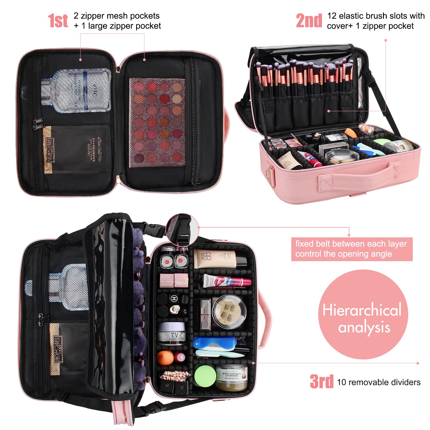 Relavel Small Travel Makeup Bag Cosmetic Containers Case Makeup Brush Organizer Portable Storage Case