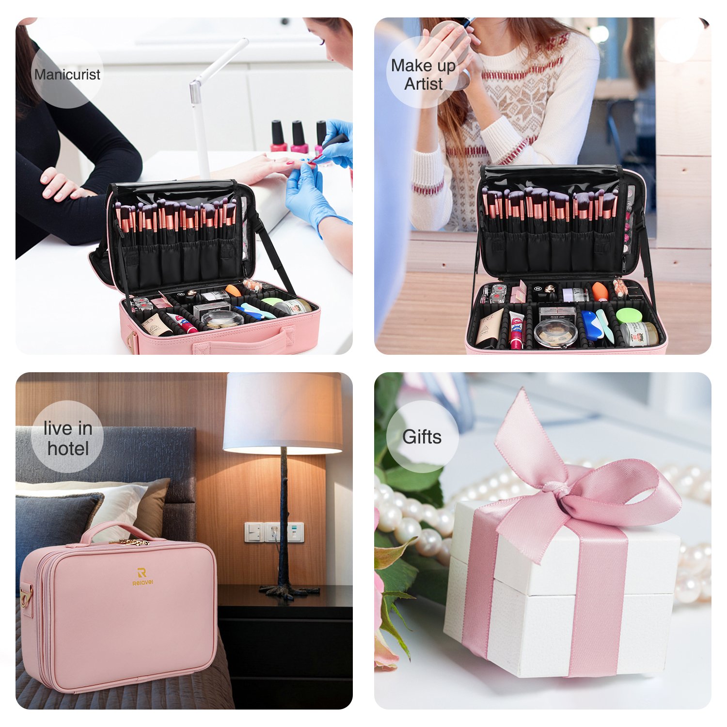 Relavel Small Travel Makeup Bag Cosmetic Containers Case Makeup Brush Organizer Portable Storage Case