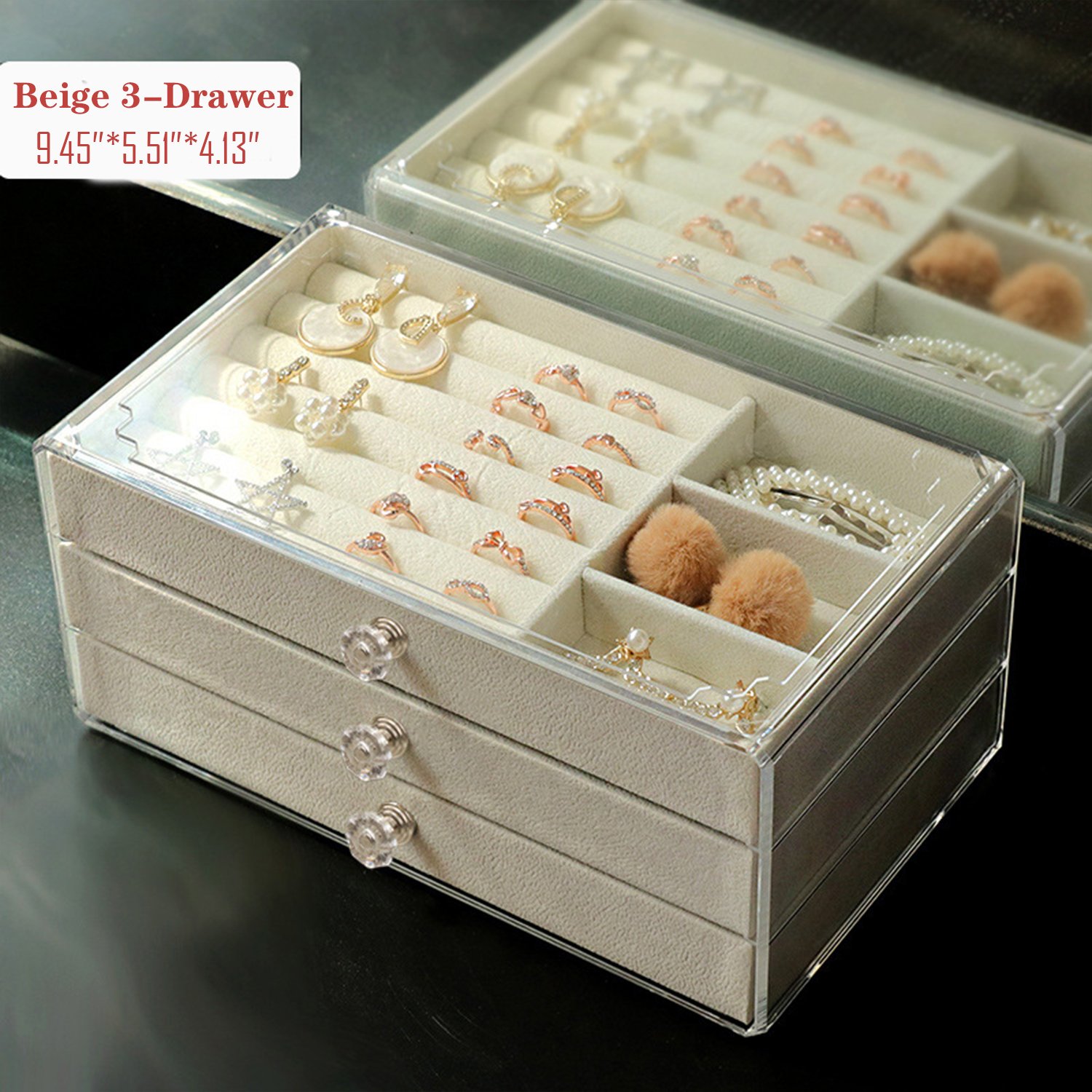 Acrylic Stackable Makeup Organizer Drawers With Compartments And Velvet Drawers Large Cosmetic Makeup Organizer