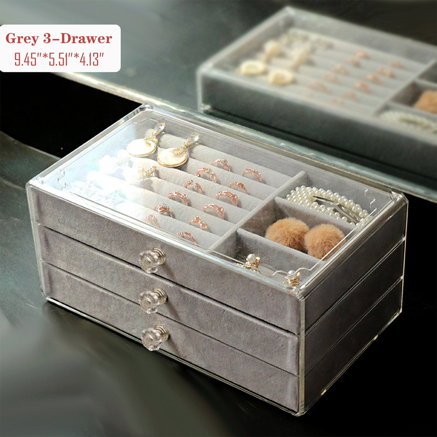 Acrylic Stackable Makeup Organizer Drawers With Compartments And Velvet Drawers Large Cosmetic Makeup Organizer