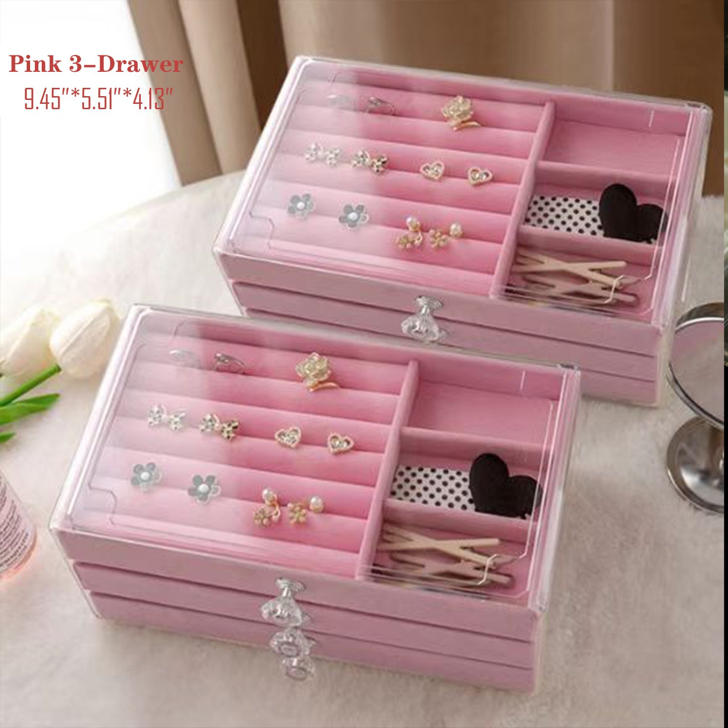 Acrylic Stackable Makeup Organizer Drawers With Compartments And Velvet Drawers Large Cosmetic Makeup Organizer