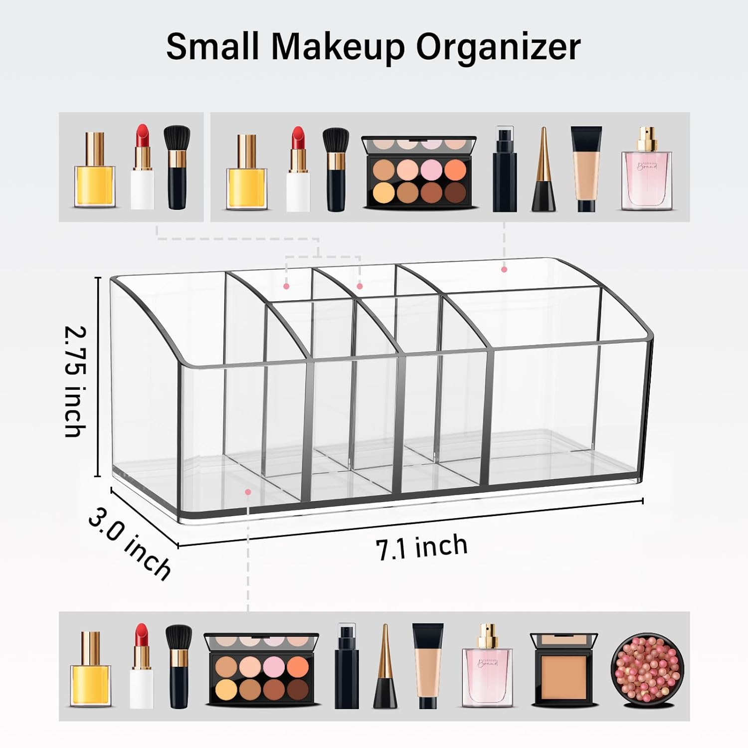 Custom Acrylic Organizers Clear Makeup Organizer for Cosmetics, Nail Polish, Art Supply, Bathroom Vanity Desktop Organizer