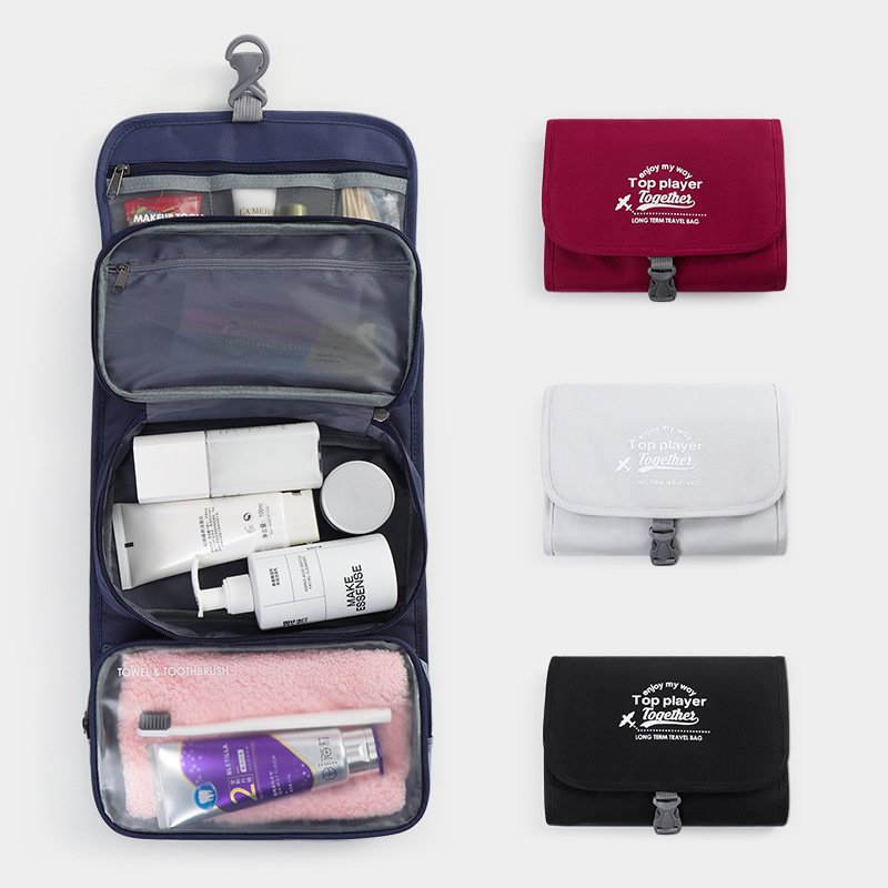 Custom logo makeup organize hanging toiletry bag,customised supplier travel waterproof foldable toiletry bag with hanging hook
