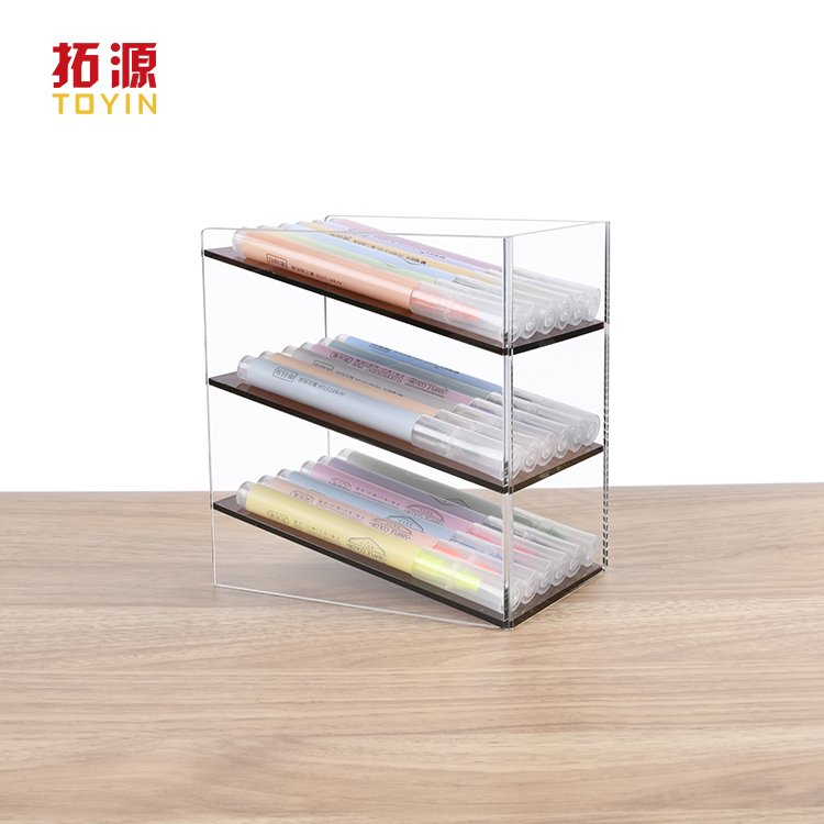 Vertical Acrylic Marker Pen Holder Desk Storage Makeup Pencil Organizers with 3 Compartment for Office Desk Supplies