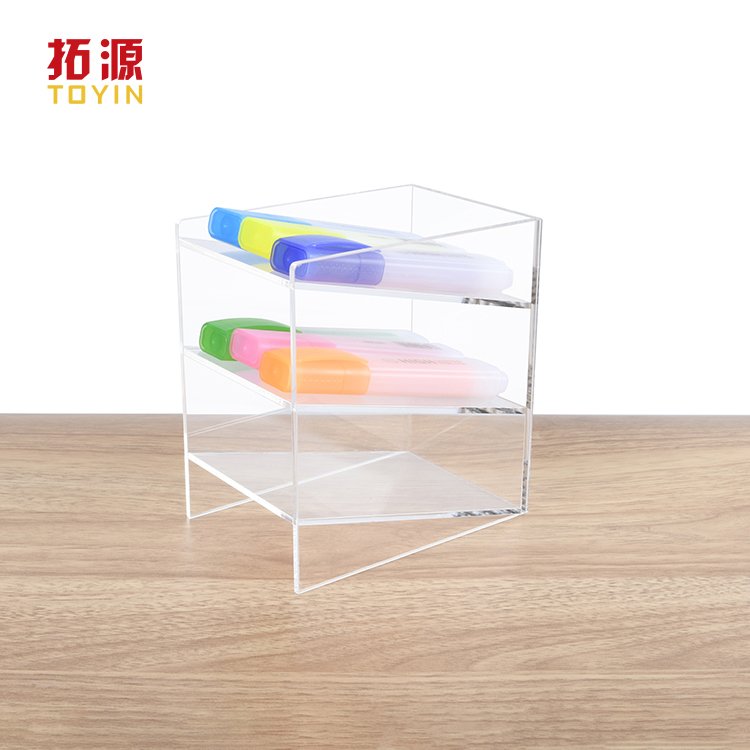 Vertical Acrylic Marker Pen Holder Desk Storage Makeup Pencil Organizers with 3 Compartment for Office Desk Supplies