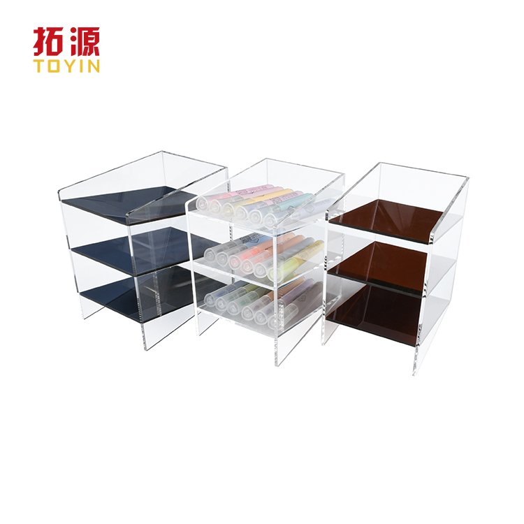 Vertical Acrylic Marker Pen Holder Desk Storage Makeup Pencil Organizers with 3 Compartment for Office Desk Supplies