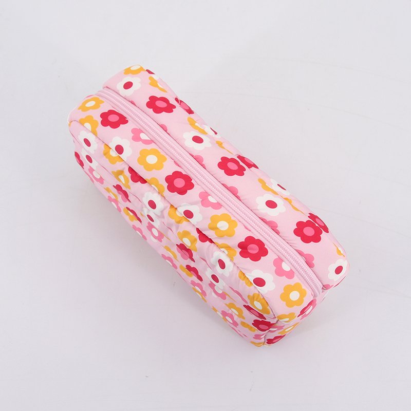 High Quality Cute Beautiful Quilted Cotton Make Up Bag flower Pink Cosmetic Pouch Travel Make Up Bags for Women Girls Custom