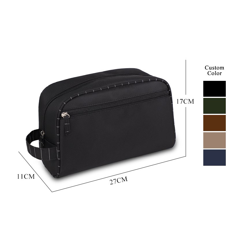 Popular style unique design durable black polyester large capacity toiletries storage travel men wash bag