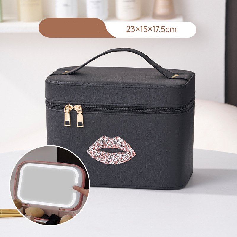 Portable Travel Makeup Bag with Led Lighted Mirror Large Capacity Cosmetic Organizer Storage Bag Black Pink Purple Blue for Girl