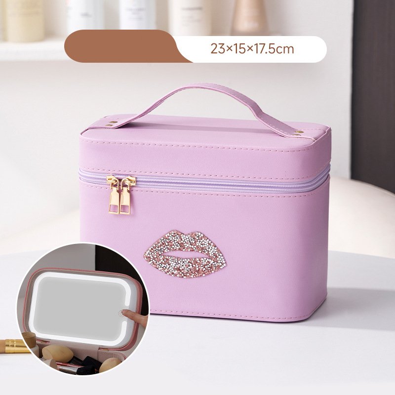 Portable Travel Makeup Bag with Led Lighted Mirror Large Capacity Cosmetic Organizer Storage Bag Black Pink Purple Blue for Girl