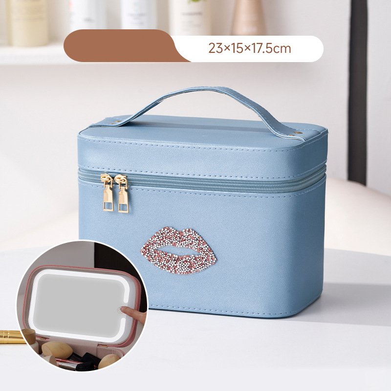 Portable Travel Makeup Bag with Led Lighted Mirror Large Capacity Cosmetic Organizer Storage Bag Black Pink Purple Blue for Girl