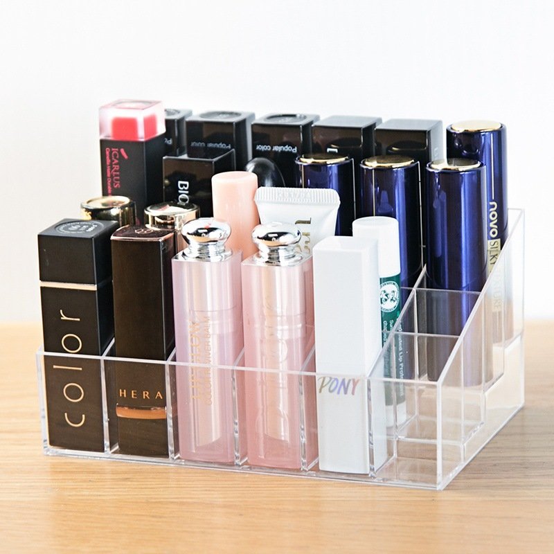 24 Grids Acrylic Lipstick Holder Makeup Organizer Lip Gloss Stand Eyebrow Pencil Brush Holder Desktop Cosmetic Storage Box